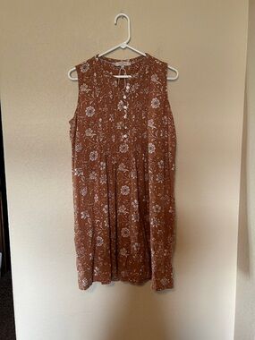 Casa Cabana Rust Floral Linen Blend Shift Dress Large Boho Summer Breathable